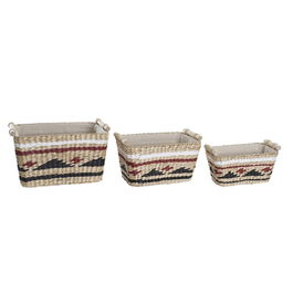 Set de basket DKD Home Decor Blanc Noir Bordeaux Naturel Fibre naturelle 39 x 27 x 24 cm 3 Pièces