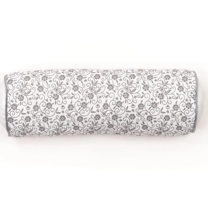 Today Coussin Polochon - Gamme Charme - Imprimé Craie Capucine avec Piping Rond et Pompons - Housse en Coton Déhoussable - 45 x 15 cm