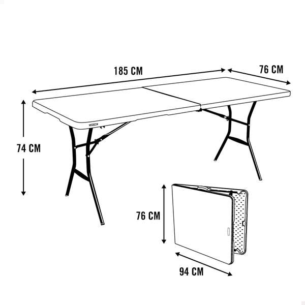Color Baby Lifetime Table rectangulaire pliante de 185 x 76 x 74 cm, portative en mallette, en plastique et acier