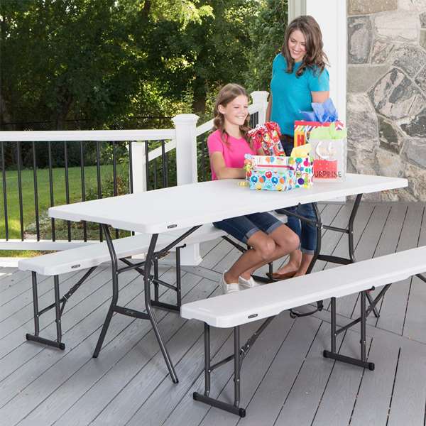 Color Baby Lifetime Table rectangulaire pliante de 185 x 76 x 74 cm, portative en mallette, en plastique et acier