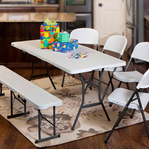 Color Baby Lifetime Table rectangulaire pliante de 185 x 76 x 74 cm, portative en mallette, en plastique et acier