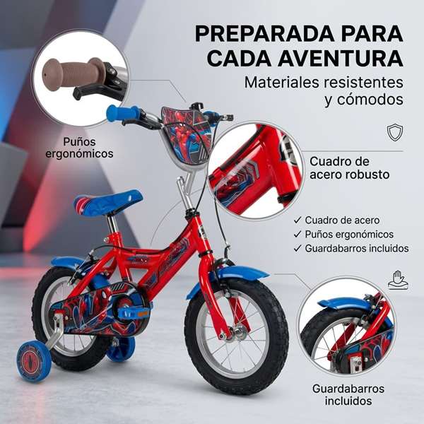 Huffy Bicicleta Spiderman 12" - Vélo pour enfant 3 à 5 ans (3/5 años) - Langue du produit : espagnol