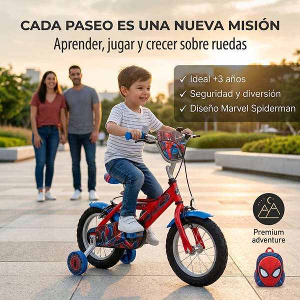 Huffy Bicicleta Spiderman 12" - Vélo pour enfant 3 à 5 ans (3/5 años) - Langue du produit : espagnol
