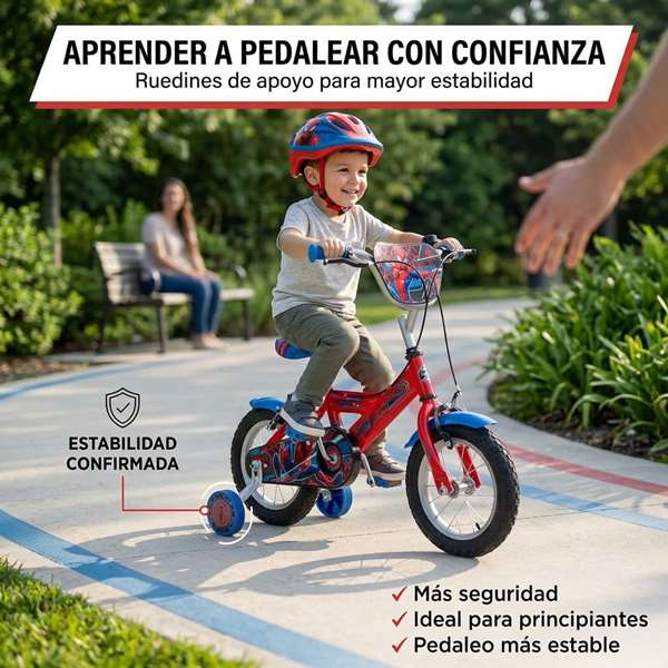 Huffy Bicicleta Spiderman 12" - Vélo pour enfant 3 à 5 ans (3/5 años) - Langue du produit : espagnol