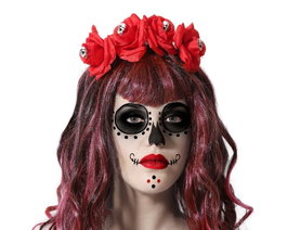 Atosa Diadema Catrina Rouge Femme Adulte avec Fleurs et Crânes