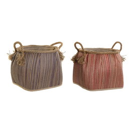 Panier Multi-usages DKD Home Decor Bleu Rouge Naturel Fibre naturelle (2 Unités)