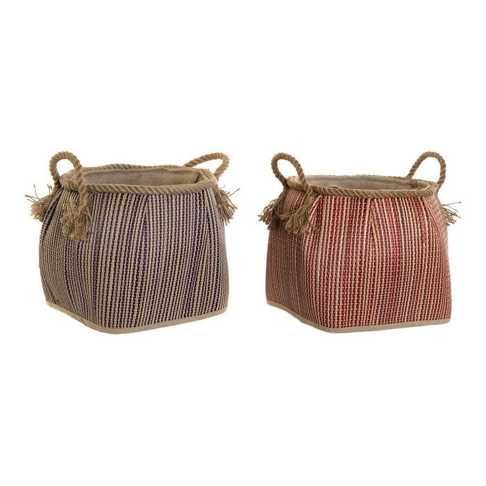 Panier Multi-usages DKD Home Decor Bleu Rouge Naturel Fibre naturelle (2 Unités) Panier Multi-usages DKD Home Decor Bleu Rouge Naturel Fibre naturelle (2 Unités)