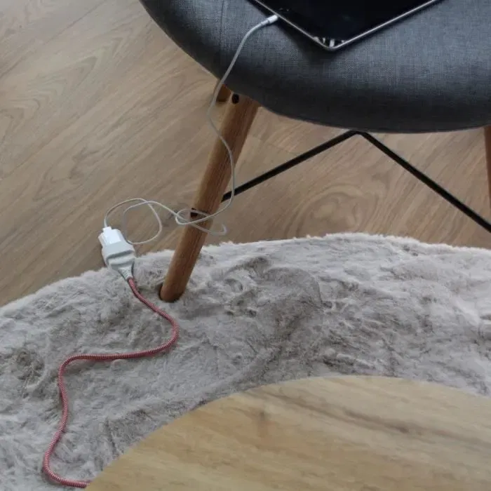 Chacon Rallonge électrique textile 1,5 m, rouge et blanc, 6A, fiche blanche, pour ordinateur portable, lampe, téléphone