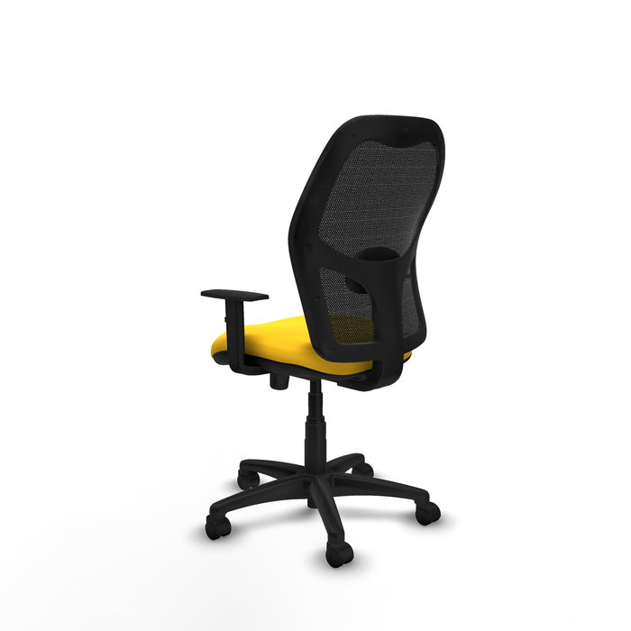 Chaise Alocén Synchro 3 positions cuir écologique Jaune Maille Noir Structure polyamide noire Accoudoir 1D Sans appui-tête Roulettes en nylon 50 mm