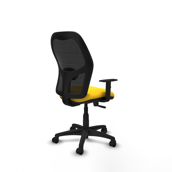 Chaise Alocén Synchro 3 positions cuir écologique Jaune Maille Noir Structure polyamide noire Accoudoir 1D Sans appui-tête Roulettes en nylon 50 mm