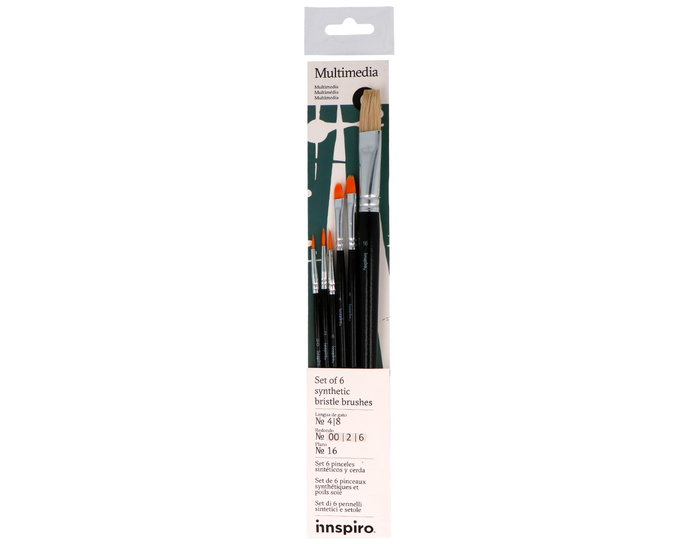 Innspiro Set de 6 pinceaux variés en poils synthétiques et soies Innspiro Set de 6 pinceaux variés en poils synthétiques et soies