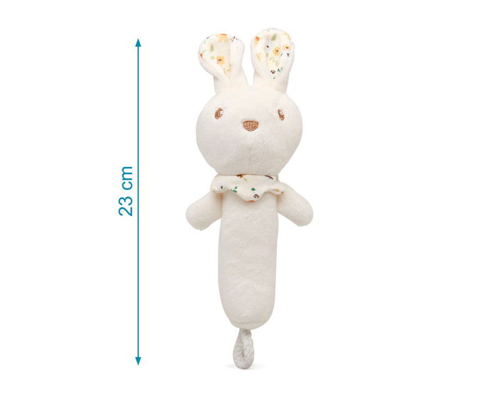 KioKids - Hochet en peluche lapin, doux et stimulant pour bébés 0+, développement sensoriel, blanc, 18 cm