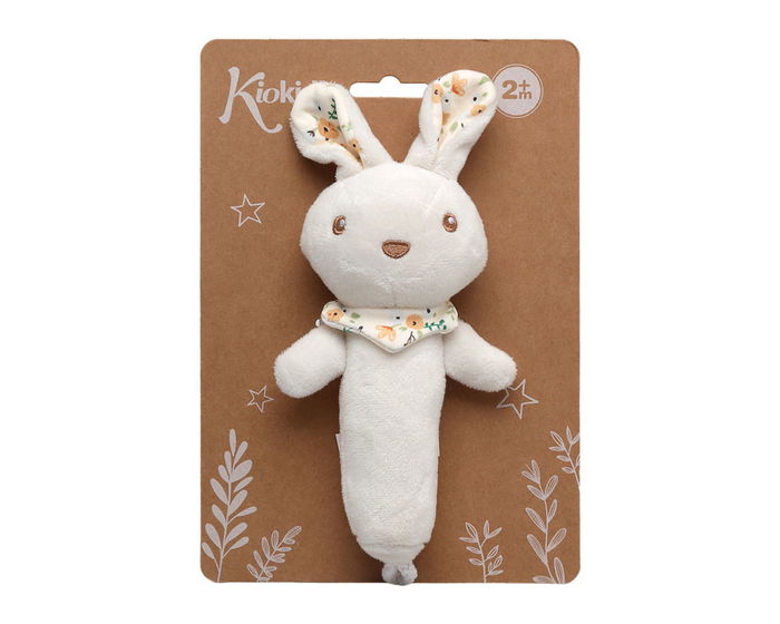 KioKids - Hochet en peluche lapin, doux et stimulant pour bébés 0+, développement sensoriel, blanc, 18 cm