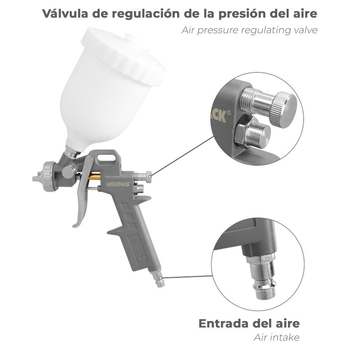 WOLFPACK LINEA PROFESIONAL Pistola de pintura neumática avec réservoir de 0,6 L et buse de 1,5 mm