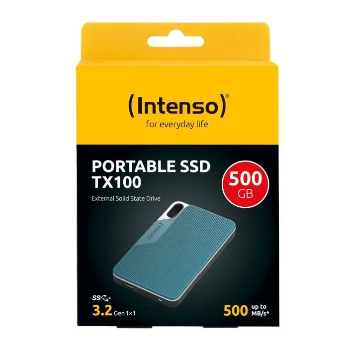 Intenso TX100 - Disque dur SSD portable interne - 500 Go - Design bleu - Pour stockage sécurisé et performant de vos données Intenso TX100 - Disque dur SSD portable interne - 500 Go - Design bleu - Pour stockage sécurisé et performant de vos données