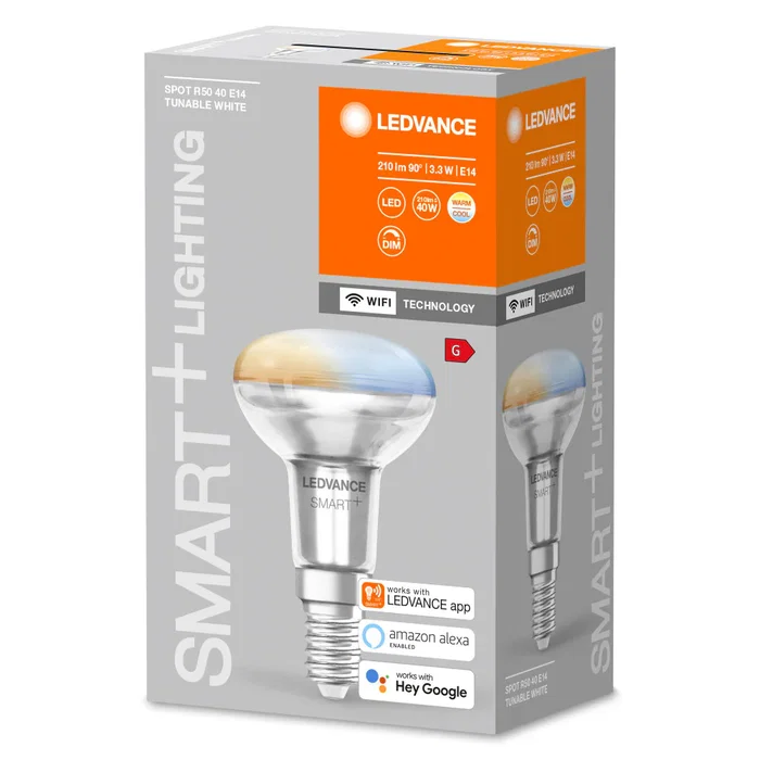 Ledvance E14 SMART+ WiFi - Ampoule LED intelligente E14 3,3W 210lm (2700-6500K) réglable - Contrôle via app, Google Assistant et Alexa
