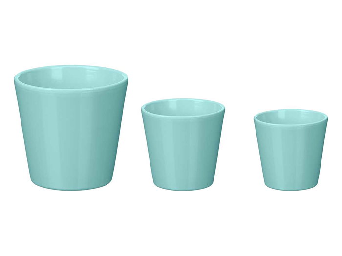 Ibergarden Set de 3 pots coniques 14x14x14 cm, 16,5x16,5x15,2 cm, 22,5x22,5x21 cm turquoise mat