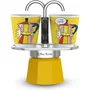 Bialetti Mini-Express Lichtenstein - Cafetière italienne Moka 100 ml en inox avec 2 tasses jaunes