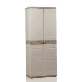 Plastiken Armoire de Rangement TITANIUM 2 Portes avec Étageres et Penderie en Résine Sans Entretien pour Intérieur/Extérieur - 176 x 70 x 45 cm (Beige et Taupe)