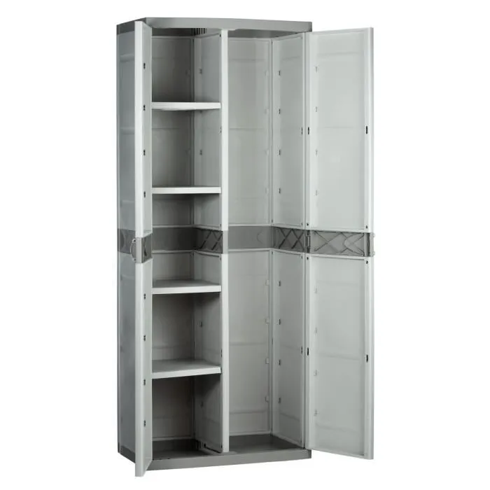 Plastiken Armoire de Rangement TITANIUM 2 Portes avec Étageres et Penderie en Résine Sans Entretien pour Intérieur/Extérieur - 176 x 70 x 45 cm (Beige et Taupe)
