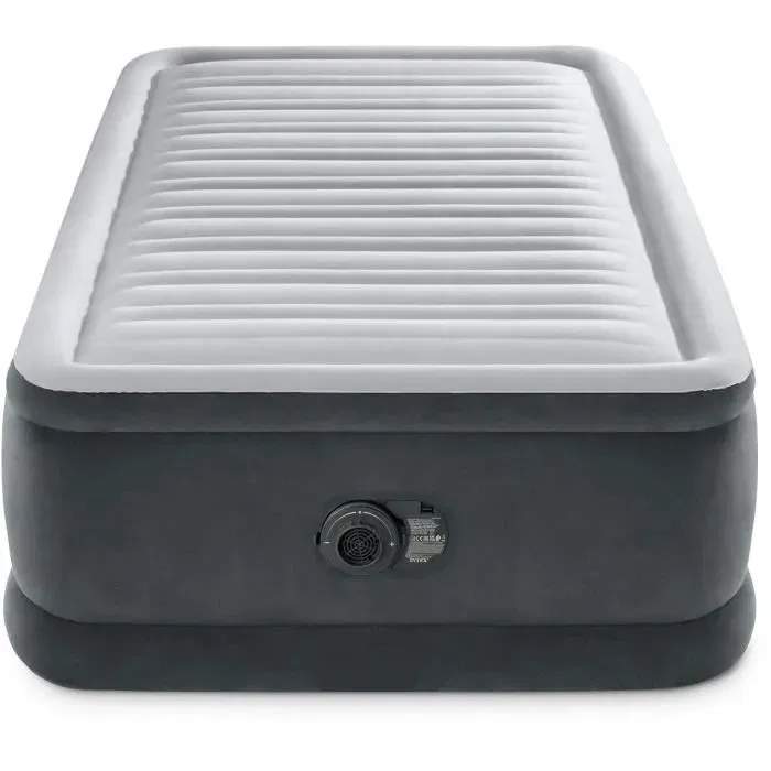 Intex Lit Gonflable Comfort Plush 1 Personne Fiber Tech, Matelas 100 x 190 cm avec Pompe Intégrée