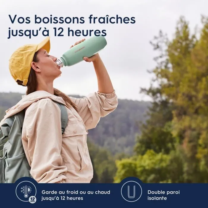 SodaStream Bouteille Isotherme Fizz&Go Cool - 0,9L - Acier Inoxydable - Bleu - Garde les boissons fraîches et pétillantes 12h