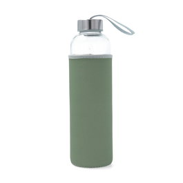 Quid Quidate Bouteille en Verre avec Housse Néoprène, 0.6 L, Beige, Transportable, Bouchon Antifuite