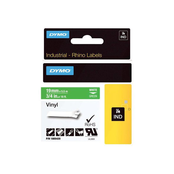 Dymo 1805420 Ruban d'étiquettes vinyle blanc et vert pour étiqueteuse