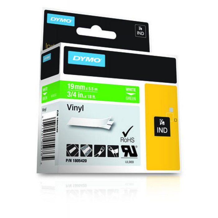 Dymo 1805420 Ruban d'étiquettes vinyle blanc et vert pour étiqueteuse
