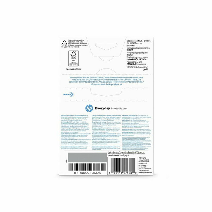 HP Papier d'impression photo Glossy 10 x 15 cm, 200g, 100 feuilles, Blanc