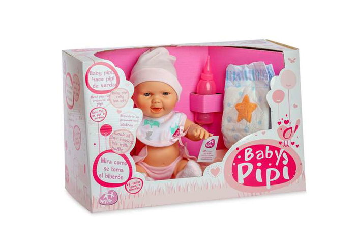 Berjuan Bébé Pipi - Poupée bébé de 30 cm avec tenue rose et accessoires - Produit en espagnol