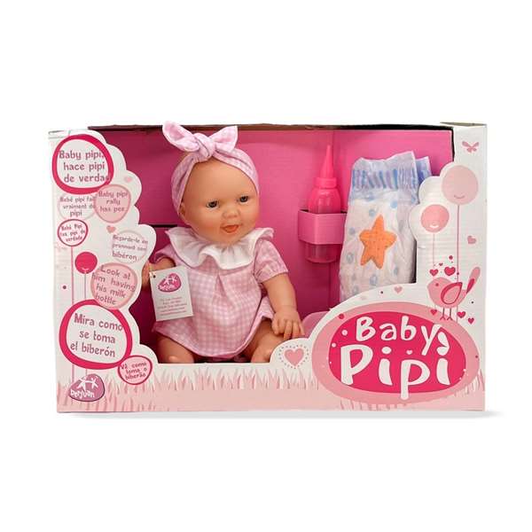 Berjuan Bébé Pipi - Poupée bébé de 30 cm avec tenue rose et accessoires - Produit en espagnol