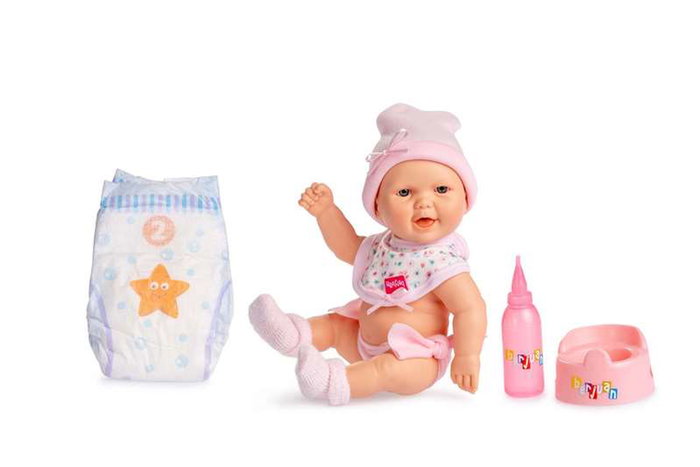 Berjuan Bébé Pipi - Poupée bébé de 30 cm avec tenue rose et accessoires - Produit en espagnol