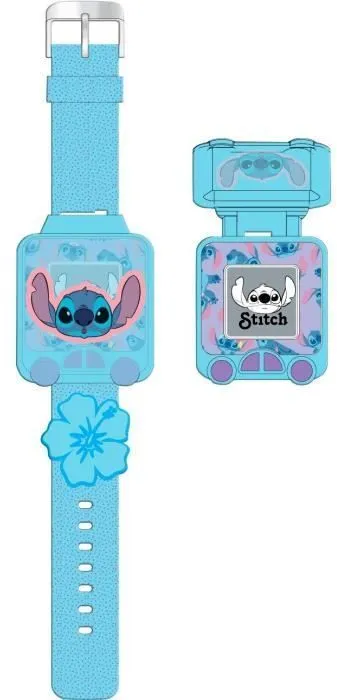 Kids Licensing Montre éducative Stitch avec 5 jeux (memory, morpion), apprentissage de l'heure, chronomètre, 10 fonds d'écran, LAS4163