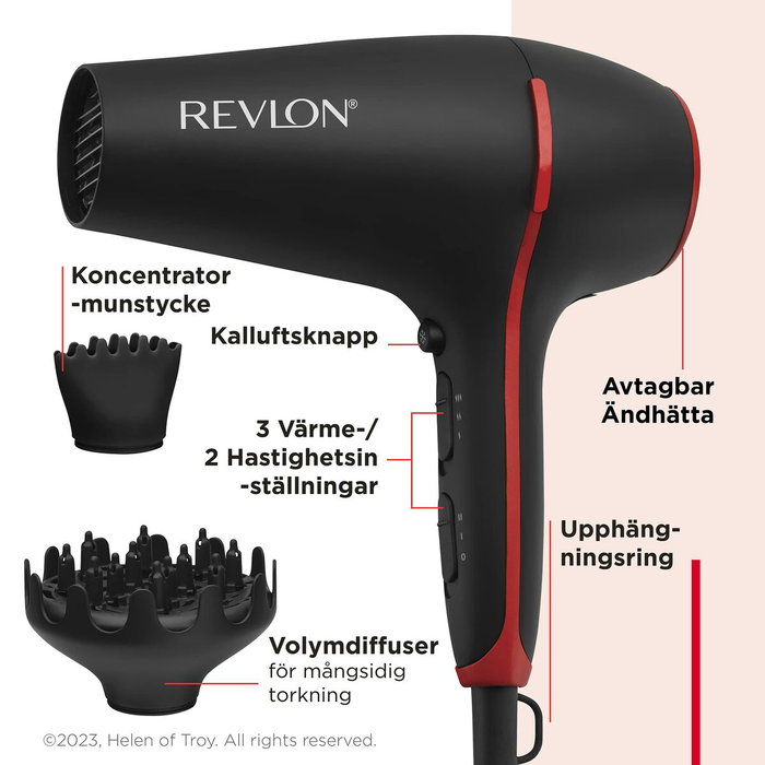 Revlon RVDR5317E Sèche-cheveux 2000W Smoothstay avec diffuseur volumateur et ioniseur d'air, 3 réglages chaleur/2 vitesses, traitement à l'huile de coco