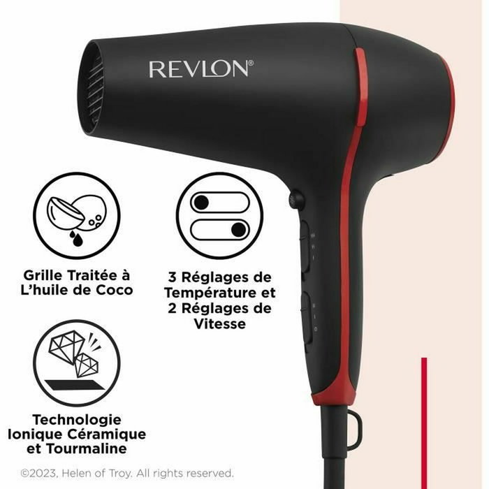 Revlon RVDR5317E Sèche-cheveux 2000W Smoothstay avec diffuseur volumateur et ioniseur d'air, 3 réglages chaleur/2 vitesses, traitement à l'huile de coco