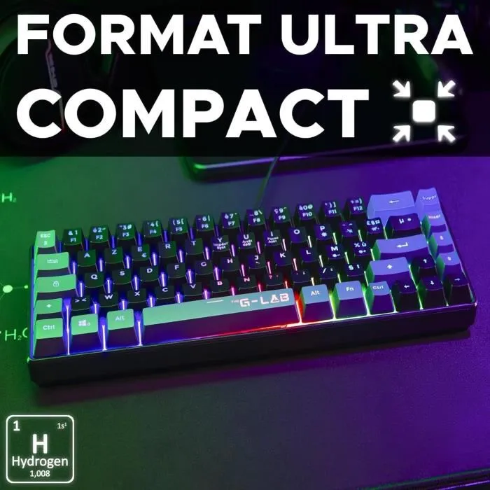 The G-Lab KEYZ HYDROGEN - Clavier Gamer Compact 60% à Membrane, Rétroéclairé, Filaire USB, Noir/Gris - Compatible Windows The G-Lab KEYZ HYDROGEN - Clavier Gamer Compact 60% à Membrane, Rétroéclairé, Filaire USB, Noir/Gris - Compatible Windows