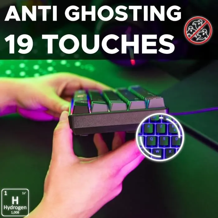 The G-Lab KEYZ HYDROGEN - Clavier Gamer Compact 60% à Membrane, Rétroéclairé, Filaire USB, Noir/Gris - Compatible Windows The G-Lab KEYZ HYDROGEN - Clavier Gamer Compact 60% à Membrane, Rétroéclairé, Filaire USB, Noir/Gris - Compatible Windows