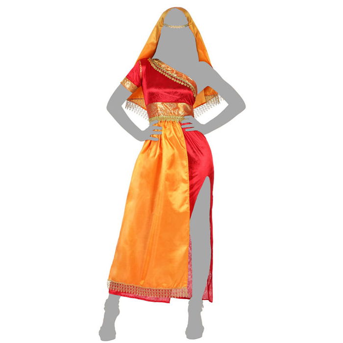 Déguisement Adulte Femme Thème Indien Naranja 3 Pièces (Vêtement, Voile, Diadème) en Polyester Multicolore - Taille XS-S