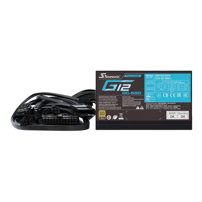 Seasonic SSP-850RT2 Alimentation PC 850W G12 GC-850 Noir - 80 Plus Gold, 140mm Ventilateur, Câbles Black Flat, Full Modular