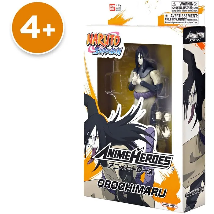 Bandai Figurine Anime Heroes Naruto Shippuden Orochimaru 17 cm - 36968 - Figurine articulée avec mains supplémentaires, personnage légendaire