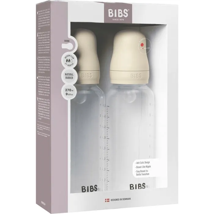 Bibs Biberon bébé avec embout rond en silicone, 270 ml, Ivory, Pack de 2
