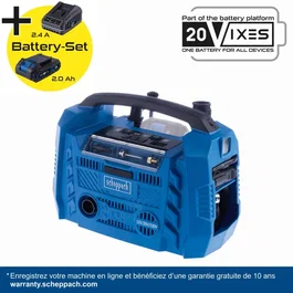 Scheppach Compresseur sans fil Airforce 6 - 10,3 bars max - 6 accessoires - Set S 20V IXES avec batterie 2Ah et chargeur 2.4A