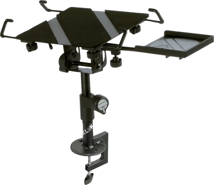 QUIKLOK Support pour Ordinateur Portable avec Plateau Souris – Pince de Montage, Acier Noir, Hauteur Réglable 260-360 mm