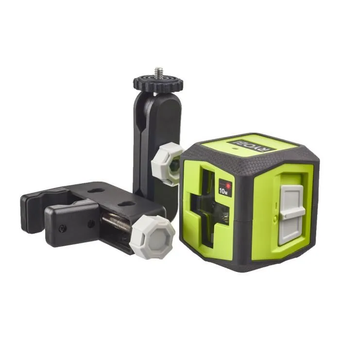 Ryobi RBCLLR1 Laser de projection croix rouge, portée 10 m, précision +/- 0,5 mm, livré avec pince de fixation et 2 piles pour alignement et nivellement