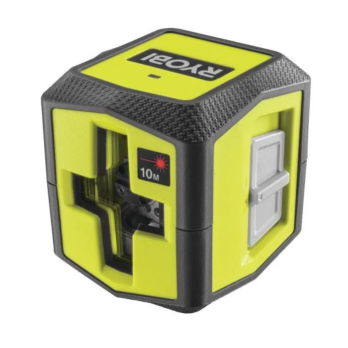Ryobi RBCLLR1 Laser de projection croix rouge, portée 10 m, précision +/- 0,5 mm, livré avec pince de fixation et 2 piles pour alignement et nivellement
