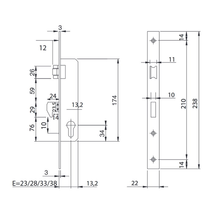 ISEO Serrure Iseo 741540 28mm Têtière chrome