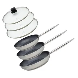 Elo Set de 3 poêles Professional avec couvercles en verre, Inox 18/10, Ø 24-28-32 cm