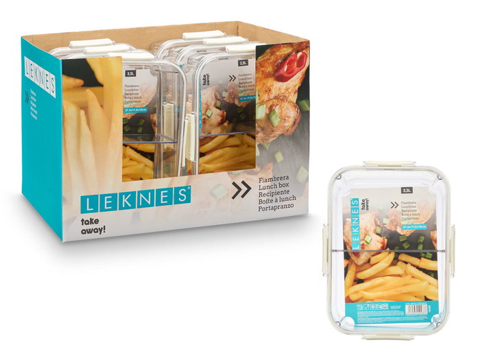 Leknes Boîte hermétique compartimentée blanche 3,3L 27x10x20 cm en plastique (Set de 12)