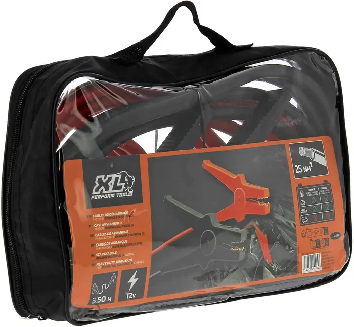 XL PERFORM TOOLS Câbles de démarrage pour véhicules essence et diesel 25 mm², pinces isolées, 3.5 m, avec sacoche